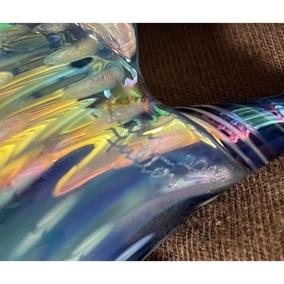 Iridescent Kevin Fulton Studio Art Glass Sea Shell Ocean Blue color-Signed - Picture 14 of 15